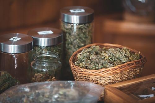 cannabis jars on table